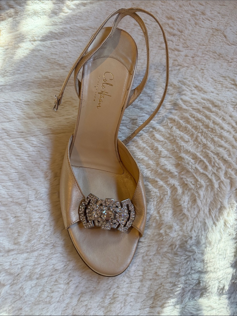 Cole Haan Metallic Gold Slingback Sandals with Crystal Accent